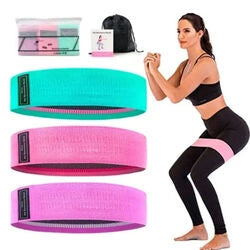 Kit Set x 3 Bandas Elásticas Resistencia Tela Fitness